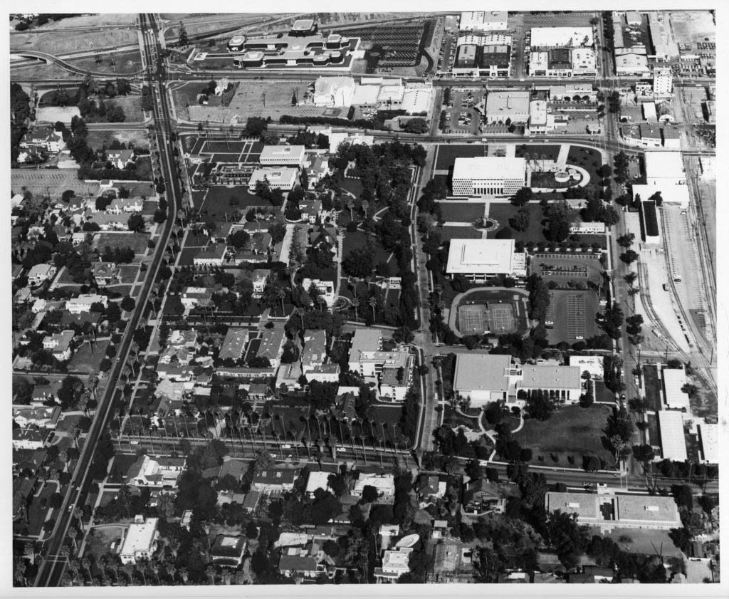Aerial View of Ambassador College.  Courtesy of the Archives at Pasadena Museum of History (A3–23)